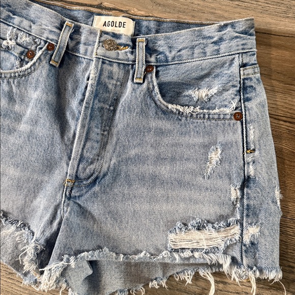 Agolde Women's Ripped Jean Shorts - Light Blue - Picture 2 of 10